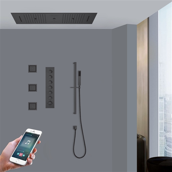 RAVENNA LARGE PHONE CONTROLLED MATTE BLACK THERMOSTATIC RECESSED CEILING MOUNT MUSICAL LED
